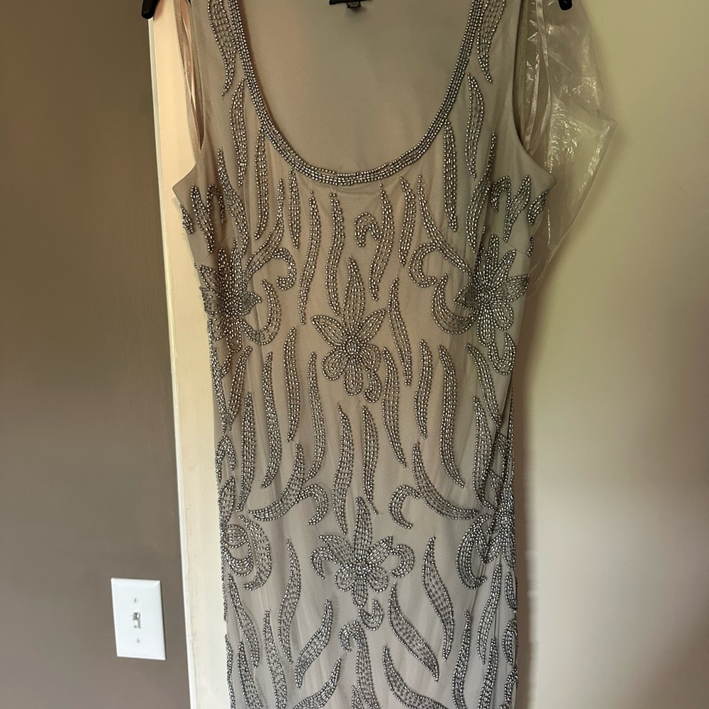 Adrianna Papell Cream and Gold Sequin Sheath Dress